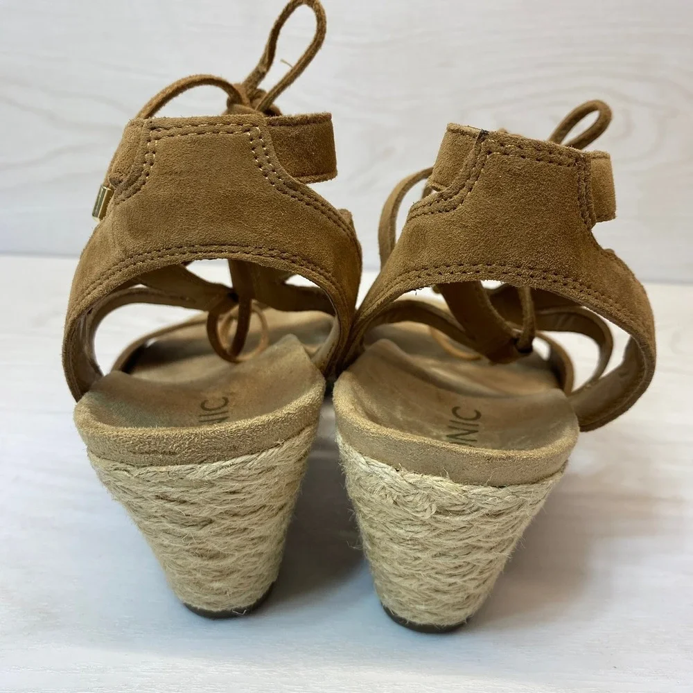 Vionic Womens 8.5 Tansy Wedge Sandal Lace Up Espadrille Tan Suede Comfort Boho